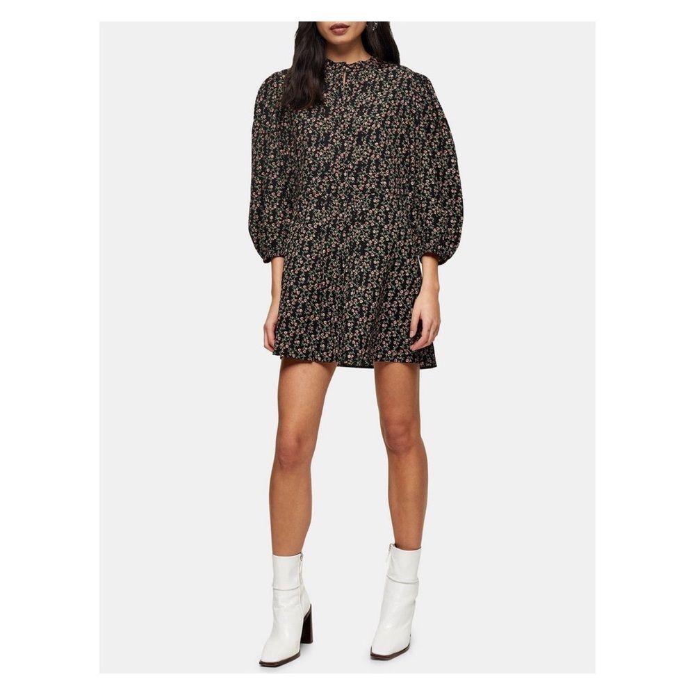 𝅺topshop Pintuck Floral Mini Shirt Dress